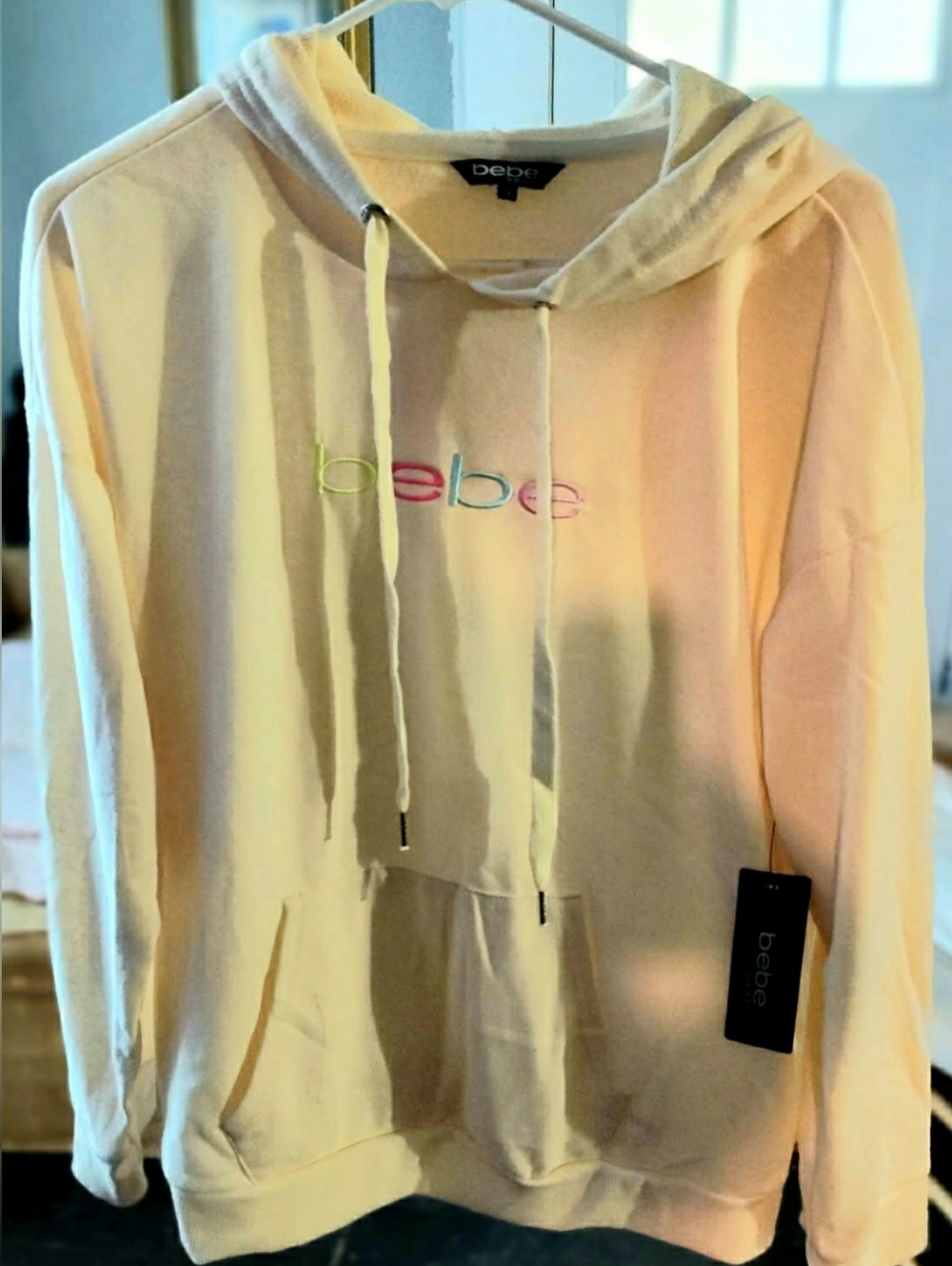 bebe Cream Pullover Hoodie with Logo Tag -1X